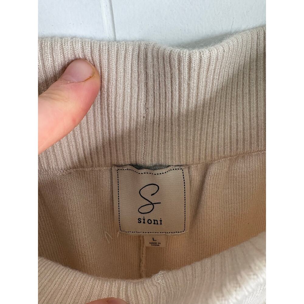 Sioni Cream Soft Knit Pull On Wide Leg Sweatpants Large Minimalist Loungewear - Picture 8 of 8